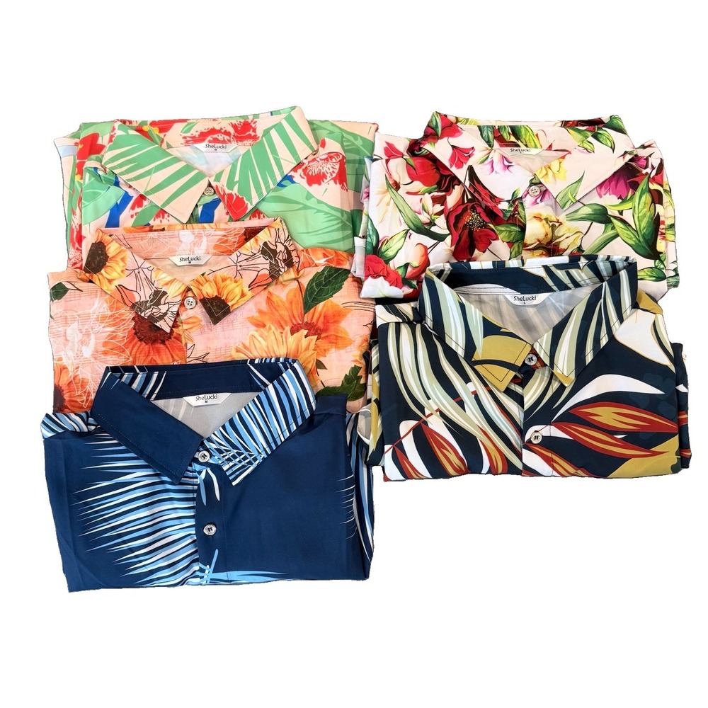 Lot 5 Mens Hawaiian Shirts Size M L Floral Tropical Beach Resort Stretch Party
